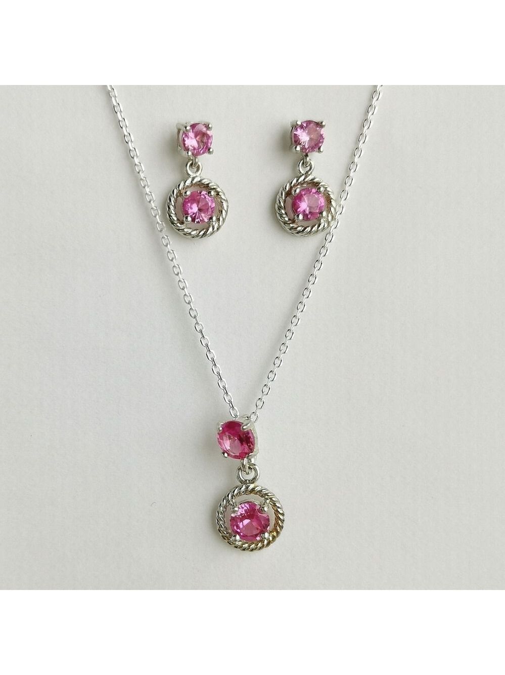 Pink Topaz Sterling Silver Necklace Earring set 🆕
